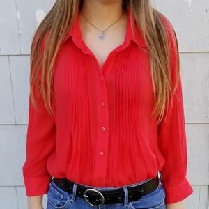 Fever Women's Red Button Up Frilly Blouse